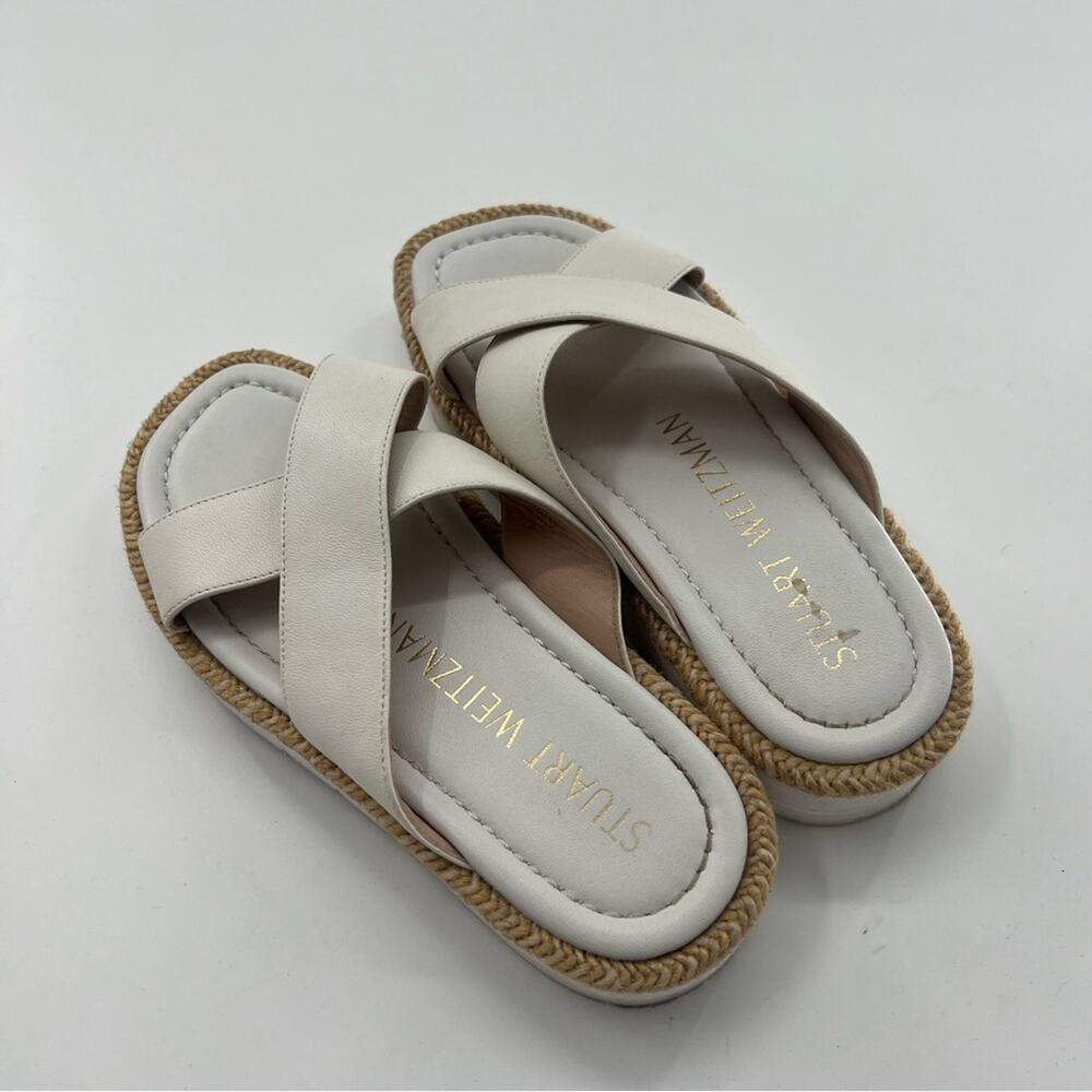 Stuart Weitzman White Platform Sandals Leather Slip on 1/2” Rise